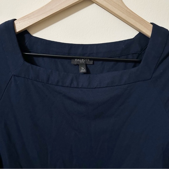 Talbots Womens Navy Blue Short Sleeve Blouse Business Sz. SP - Picture 3 of 8
